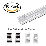 LEDチャネル、jirvy 10パック1 M / 3.3 Ft LEDアルミチャンネルシステムプロファイルアルミ押し出しトラックWクリアカバーEnd Capsメタルマウントクリップfor Flex /