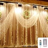 LEDイルミネーション USB給電式 クリスマス イルミネーション カーテンライト 妖精のライト 3M x3M 300 LEDライト8モードウィンドウクリスマス、ウェディングパーティー、学園祭、誕生会、バレンタインデーの滝の灯具の文字列屋外屋内寝室ライトデコレーション（防水ランプ 暖かい白）