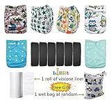 Lilbit Baby 6pcs Pack Washable Adjustable One Size Cloth Diapers with 6 PCS Five Layers Bamboo Charc