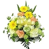 お供え お悔み 法要 四十九日 生花 フラワーアレンジメント リボン 入り 高さ35cm (リボンの色:黄色)