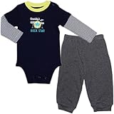 カーターズ（Carter's）男の子用紺Daddy's LITTLE ROCK STAR重ね着風ボディースーツ&サーマルグレーパンツ上下2点セット 6months 6ヶ月用　61-67cm 紺ロンパー