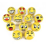 Set of 12 Jumbo Emoji Face Yellow Foam Soft Stress Novelty Toy Balls (4 inches) [並行輸入品]