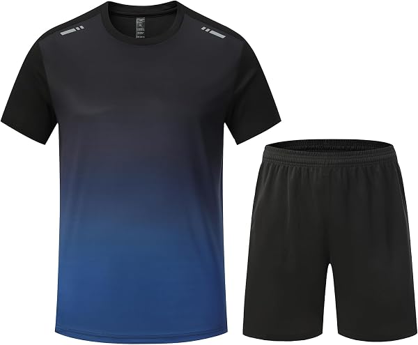 EZATING Men's Sportswear, Running, Training, Fitness, 2/3 Piece Top and Bottom Set, Short Sleeve, Compression Wear, Shorts, Sports Tights, Loungewear, Sweat Absorbent, Quick Drying, Breathable