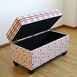 Plaid Floral Wooden Handmade Upholstered Storage Bench With Poly-cotton Fabric Blend [並行輸入品]