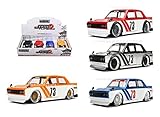 Jada ダイキャストトイ カー1: 24 ディスプレイメタル JDM Tuners 1973 Datsun 510 ワイドボディ 4個セット リテールボックスなし 98556-Dp1