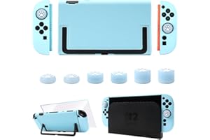 RALAN Nintendo Switch 2 カバー ニンテンドースイッチ 2 カバー ドック対応 ＋Switch 2ガラスフィルム１枚＋6親指キャップ TPU製ソフトケース ジョイコンカバー クリア ケース 可愛い透明パープルデザイン 超薄 分体