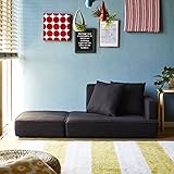 ワンルームに置けるコンパクトカウチソファ 【大型】 【ブラウン】 ソファ 2人掛け ロータイプ カウチソファ あぐら クッション付き 幅142×奥行74×高さ60cm 天然木脚 オットマン付 おしゃれ 新生活 レイアウト自在