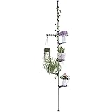 Baoyouni 5-Layer Tension Pole Plant Stands Indoor Metal Flower Display Rack Space Saver Floral Pot Hanging Shelf Grey (68.9~9