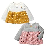 (イエロー/80cm)子供服 女の子 トレーナー 長袖 ニットキルト 裏起毛 ストライプ 星柄切替 リボン 刺繍 女児 ベビー