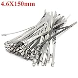 ILS - 100 pieces 4.6X150mm Ball Lock Metal Stainless Steel Zip Ties Wrap Strap