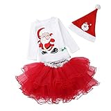 Ochine　ファッション　クリスマス Tシャツ+スカート＋帽子　女の子　かわいいデザイン　ガールズ　女児　プリンセスドレス　クリスマスプレゼント　クリスマスパーティー、学校の部活に