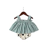 夏ベイビー服 女の子キャミソール＋パンツ Pojour 1-6歳キッズ用かわいいチェック柄ワンピース 子供ギフト 綿 通気 グリーン（90cm）