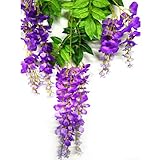 WINOMO 110 cm人工藤のLong Hangingブッシュ花Wisteriaアイビーグリーンリーフシルク花植物ホームパーティーウェディングデコレーション(パープル)