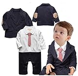 子供服　ベビー男児フォーマル服　男の子スーツ　ボーイズスーツコート　ロンパース二点セット　トップス　シャツボトムスブラック　長袖　結婚式　卒園式　発表会　お祝いのプレゼントSM晴子の店 (70ｃｍ) 
