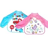 Honbay 2pcsユニセックス透明乳児幼児ベビー防水Sleevedよだれかけスモック(ブルーCar AndピンクBird ) Fit For 5 months-3years