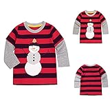 （イーエフイー）EFE　子供服　Tシャツ　長袖　女の子　男の子　ベビー服　赤ちゃん　長袖カットソー　コットン　柔らか　キッズ　 男女兼用　可愛い雪だるま レッド＆ブラック 6T
