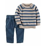 カーターズ carter's 男の子用紺ブラウンボーダーケーブルニットセーターx紺コーデュロイパンツ上下2点セット (6months(61-67cm)) [並行輸入品]