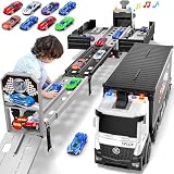 キャリア トラック レーストラック 男の子のおもちゃ 折りたたみ式 3層 車 レーストラックプレイセット おもちゃ トラック 輸送 カーキャリア & 8 レース カー トラック 車 幼児 おもちゃ Bデイギフト 対象年齢3 4 5 6歳以上 男の子のおもちゃ