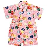 甚平 ベビー 女の子 綿100% 日本製生地 じんべい スーツ上下 祭 子供甚平 水風船/ピンク-9803 90cm