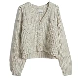 セーターカーディガン レディース ニット パフスリーブ Vネック ゆったり ショートトップス アウター暖かい ふわふわ 原宿風 太い糸 レトロ 可愛い カジュアル リブ 体型カバー 厚手 かわいい 部屋着 通勤 通学 秋 冬コート ジャケット (a2,XXL)