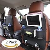 2パックPUレザーカーシートバックオーガナイザー、iPad miniホルダーとして、ユニバーサル使用車Backseat Organizer for Kids、ストレージビン、ティッシュボックス、玩具 