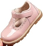 WUIWUIYU　　女の子 　ローファー　フォーマルシューズ　Tストラップ　超軽量　エナメル調　防水　コンフォート　通学靴　ピンク　16cm