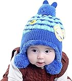 (アババラヤ) Ababalaya 子供用 可愛い　ラビット　暖かい　ニット帽子　ニットキャップ (ブルー)