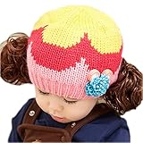 【SEBLES】ベビー服 ニット帽 カール ウィッグ付 女の子 可愛い 秋冬 赤ちゃん帽子 6ヶ月-3歳(ピンク)