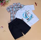 【333 Products】子供服 男の子 80 夏 Tシャツ＆チェック柄シャツ＆ズボン3点セット