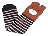 Plus Nao(プラスナオ) 子供用 ハイソックス キッズソックス ジュニアソックス 女の子 靴下 アニマルフェイス 動物 くま ねこ 無地 ボーダー - コーヒー