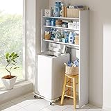 木製パネル付きランドリーラック 棚3段【伸縮式】【パネル/ホワイト】