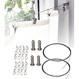 カーテンワイヤーセットニッケルメッキスチール、20 '、4壁器具と24クリップ