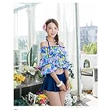 水着 レディース ワイヤービキニ 水着 大きい可愛く体型カバー 3点セット (L, ブルー)