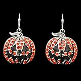 ジャックO ' Lantern PumpkinイヤリングはEmbellished withブラック&オレンジクリスタルラインストーン。ギフトボックス版。