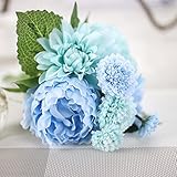 Lorny(TM) 人工花は1ブーケ牡丹ダリアシルクフラワービビッドフェイクリーフ結婚式ホームパーティーの装飾新着C秋
