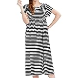 (マーシェル) Marshel マタニティ 半袖 授乳 ワンピース ブラックXホワイト ボーダー L