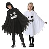 [VNGOLERRY] ハロウィン仮装 コスチューム キッズ コスプレ 子供 おばけ 男の子 女の子 お化けポンチョ キッズ 魔法師 変身マント 幽霊 演出服 100 110 120 130 140 (ブラック, M)