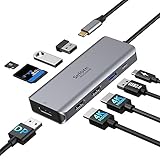 USB C ドッキングステーション デュアルモニターアダプター USB-C - デュアルHDMIアダプター 9イン1 トリプルディスプレイ ディスプレイポートアダプター SD TFカードリーダー 2USB 2.0 1 USB 3.0 100W PD対応 Windows Dell XPS Lenovo Yogaなど