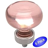 Cosmas 6355sn-pサテンニッケルラウンドノブwithピンクガラスパック シルバー 6355SN-P - 5 Pack