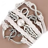 SODIALR スタイリッシュレザーかわいいインフィニティラブハートウィングスチャームブレスレットDIYシルバー