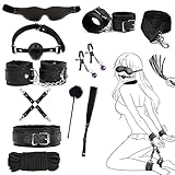 SMグッズ 拘束具 女性 11点セット【エoい陵o辱プレイが楽しめる】口枷 SMプレイ 首輪 手枷 足枷 アイマスク 調整可能 セックス玩具 アダルトグッズ 秘密梱包 黒い