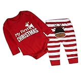 SONONIA 私の最初のクリスマススーツ　かわいい　赤ちゃん　幼児　　服　新生児　　1-3歳　　贈り物　全4サイズ - 赤, 90