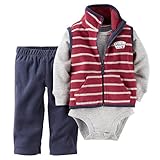 Carter's(カーターズ) ベビー ボーイズ フリース ベスト / ボディスーツ / ロングパンツ 3点セット (ボーダー) Baby Boys' 3-Piece Vest Bodysuit & 