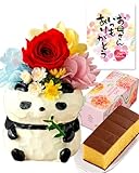 長崎心泉堂 母の日 花とお菓子 プリザーブドフラワー ギフト プレゼント パンダ レッド 和菓子 母の日カステラ セット アニマル MDQ4