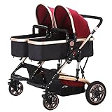 (Newox) ベビーカー 二人乗りベビーカー 双子ベビーカー ハイシートベビーカー 両対面ベビーカー 折り畳み 通気性 買い物かご付き レインカバー付き (レッド)