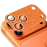 Podick カメラカバー iPhone17 Pro用 カメラフィルム キラキラ 9H強化ガラス アルミ合金 耐衝撃 いphone17pro カメラ保護 高透過率 キズ防止 露出オーバー防止 一体化 全面保護 気泡ゼロ 指紋防止 貼り付け簡単 アイフォン17プロ 対応 レンズプロテクター (17Pro,オレンジ)
