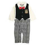 ベビー カバーオール 男の子 ベスト型スタイ付き フォーマル 長袖 ロンパース ギフト ブラック 70cm