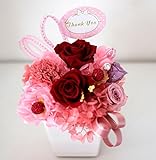 金箔付きプレミアム盛りたくさん100％純粋プリザーブドフラワー　リボンと高級クリアケースつき (金箔レッド)