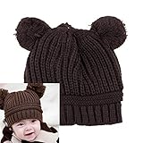 AStorePlusベビーキッズデュアルボール冬暖かいKinttedウール帽子子供Cold Weatherビーニーキャップ、コーヒー、ベージュ、ホワイト カラー: ブラウン