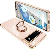 ONETIAOLONG に適合するGoogle Pixel7A 用のケース リング付き グーグル ピクセル 7A 用のリング カバー 耐衝撃 TPU メッキ加工 360°回転 スタンド機能 車載ホルダー ストラップホール付き（ピンク）